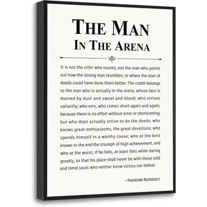 Inspirational Wall Art Office Decor The Man in the Arena Motivational Positive Quote Canvas Print Gift for Men&Women Framed Canvas Wall Decor