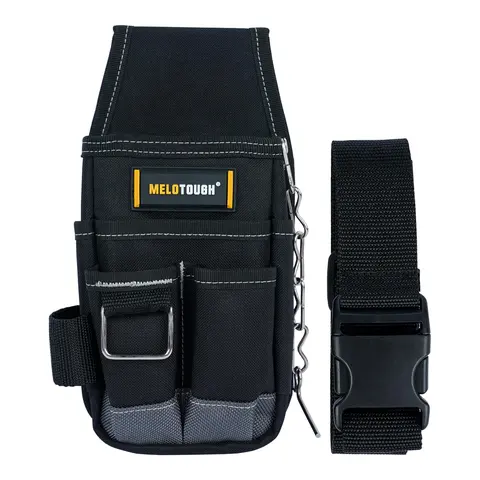 MELOTOUGH Compact Mini Tool Organizing Bag - Multi-Compartment Utility Pouch with Belt Clip, 600D Waterproof Fabric Tool Pockets for Carpenters, Electrician Construction Accessories