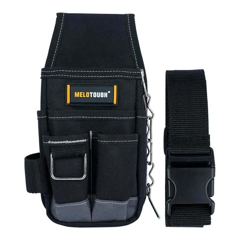 MELOTOUGH Compact Mini Tool Organizing Bag - Multi-Compartment Utility Pouch with Belt Clip, 600D Waterproof Fabric Tool Pockets for Carpenters, Electrician Construction Accessories