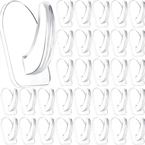 40 Pieces Clear Adhesive Wall Hooks for Walls No Damage, Transparent Reusable Seamless Hangers Without Nails Small Acrylic Sticky Hooks Self Adhesive Hooks for Kitchen Bathroom Bedroom Office