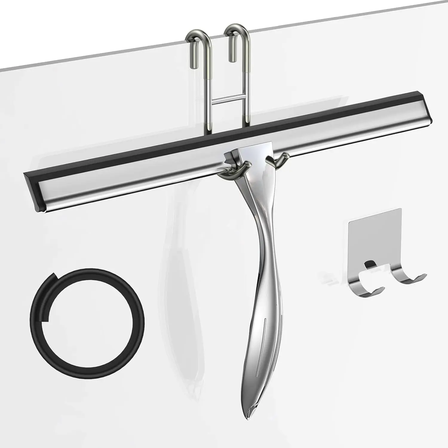 14-Inches Stainless Steel Shower  Set, Include Shower Door Hook, Adhesive Hook and Spare  , Window  for Shower Glass Door, Bathroom, Mirror, Window and  Glass