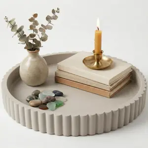 Round Decorative Tray for Coffee Table Decor - Concrete Round Tray Home Decor - Circle Coffee Table Centerpiece