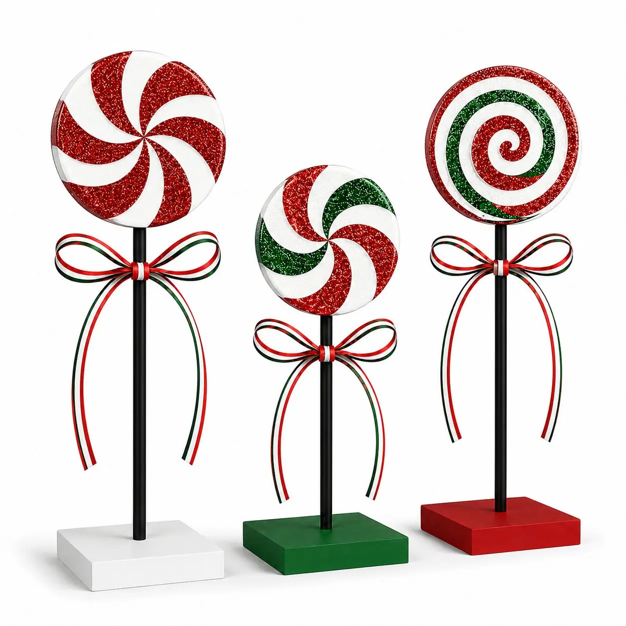 Indoor Christmas decorations, candy cane home decor, 3-piece wooden Christmas table centerpiece set for farmhouse-style parties with a tiered tray design, ideal gifts for the kitchen and office