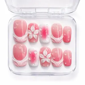 Sugarcoat Nails Luxury Handcrafted Colorful Gel Press-On Nails with 3D Art | Reusable & Sturdy, Glue Included - Pink Drip, Square