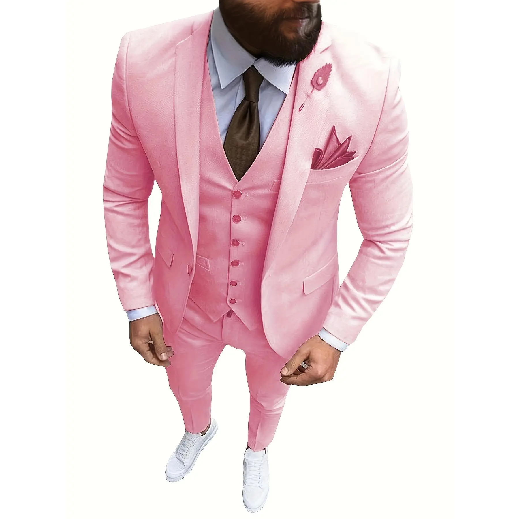 Men's 3 Piece Slim Fit One Button Formal Business Men Suit Groomsman Tuxedos For Wedding (Blazer+Vest+Pant)