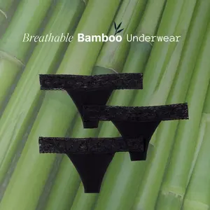 Breathable Bamboo Lace Thongs - 3 Pack - Women's Underwear - Soft Stretchy Everyday Thong - Low Rise - Moisture-Wicking - Eco-Friendly - Basic Minimalist Panties