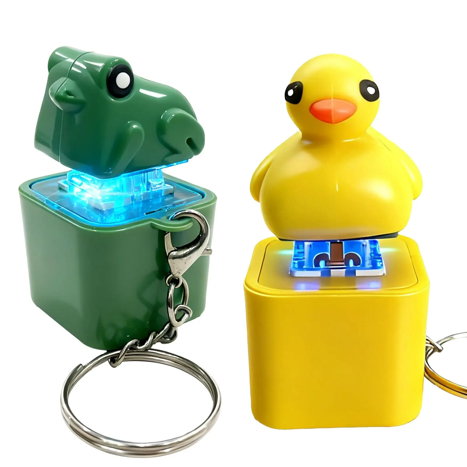 Frog Croaking Fidget Toy - Rechargeable Quacking Duck Keychain, Quacking Duck Stress Reliever with Colorful Lights, Fun & Portable Anxiety Relief Toy (Quacking Duck&Frog Croaking)