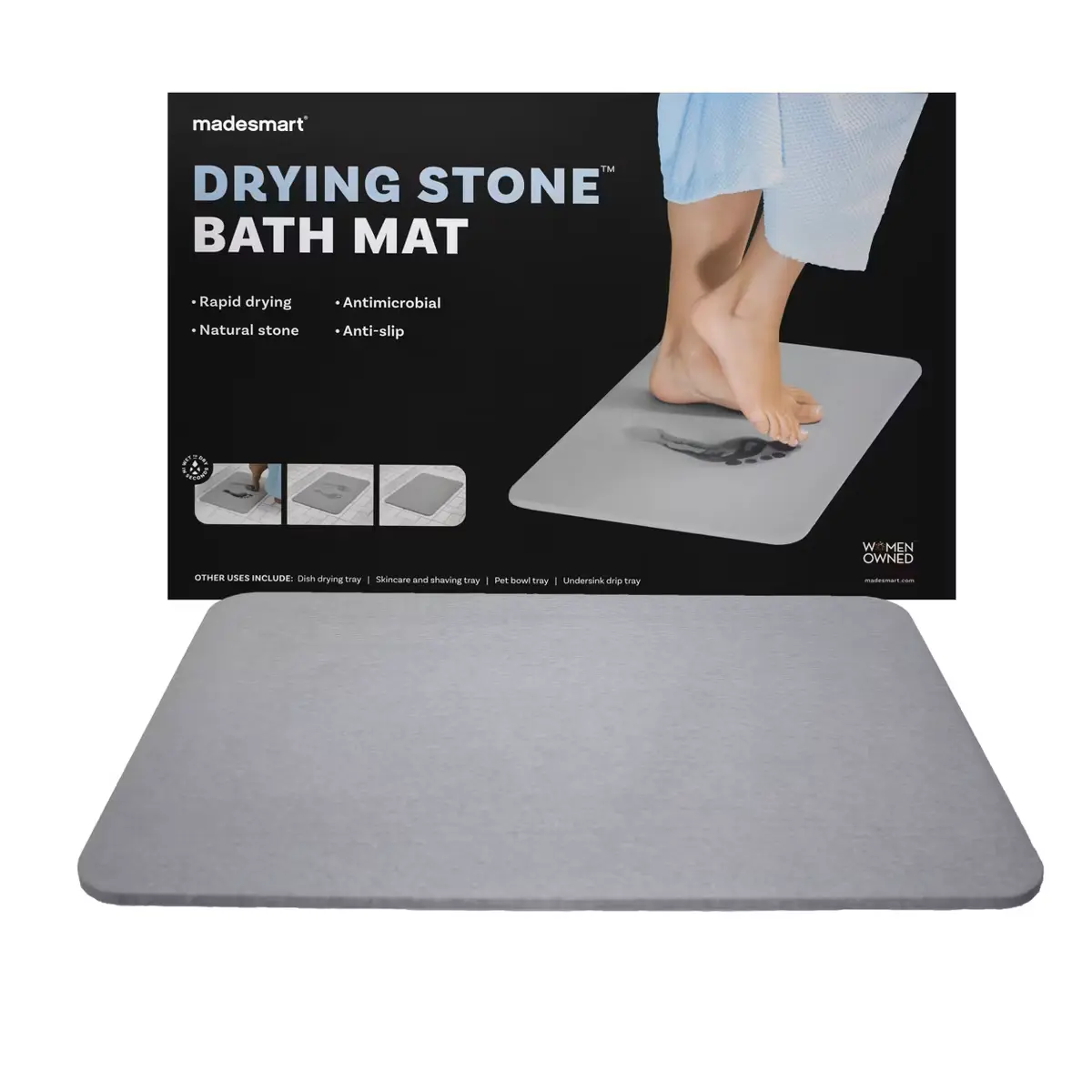 madesmart Diatomite Stone Bath Mat, Quick-Drying Bathroom Floor Mat for Home Use