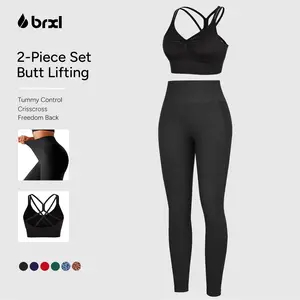 BRXL  Lycra Fabric 2-Piece Set Lycra Fabric Women's Sexy Cross-Back Sports Bra & High-Waisted, Breathable, Butt-Lifting Yoga Leggings—The Ideal Choice for Running and All Types of Fitness Training. #Fitness #OutdoorSports #SummerStyle #beachoutfit-1