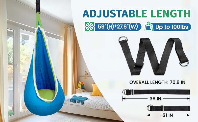 Christmas Gift for 3+Years Old Pod Swing with LED Lights & Inflatable Pillow Hanging Hammock Swing for Indoor & Outdoor Sensory Chair for Ages 8-13