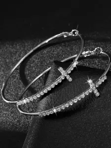 Women's Exaggerated Large Circle Earrings, Sparkling Cross Rhinestone Hoop Earrings, Unique Personalized Jewelry for Women, Studded Cross Earrings