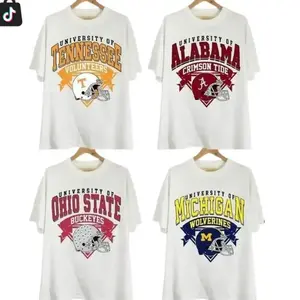 Custom University Vintage All Team Football College T-shirt, College Mascot Football Fans T-shirt, University Of College Football White T-shirt HWU