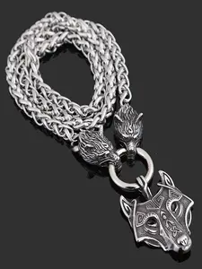 Men's Wolf Face Pendant Necklace, Viking Style Stainless Steel Jewelry Gift, Unisex Fashion Accessory for All Seasons