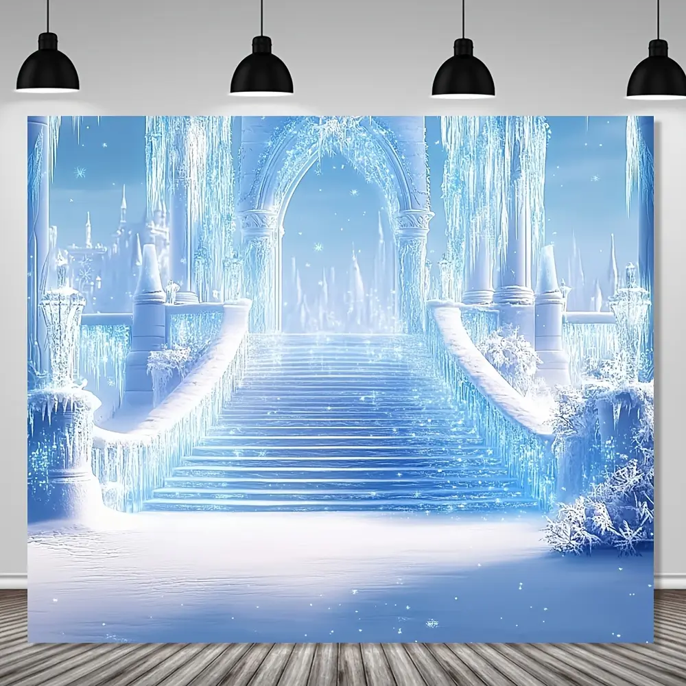 Polyester Christmas Photography Backdrop - Winter Wonderland Ice Castle Decor, 70.8x90.5in Festive Banner for Holiday, New Year, Birthday Celebrations,summerwins
