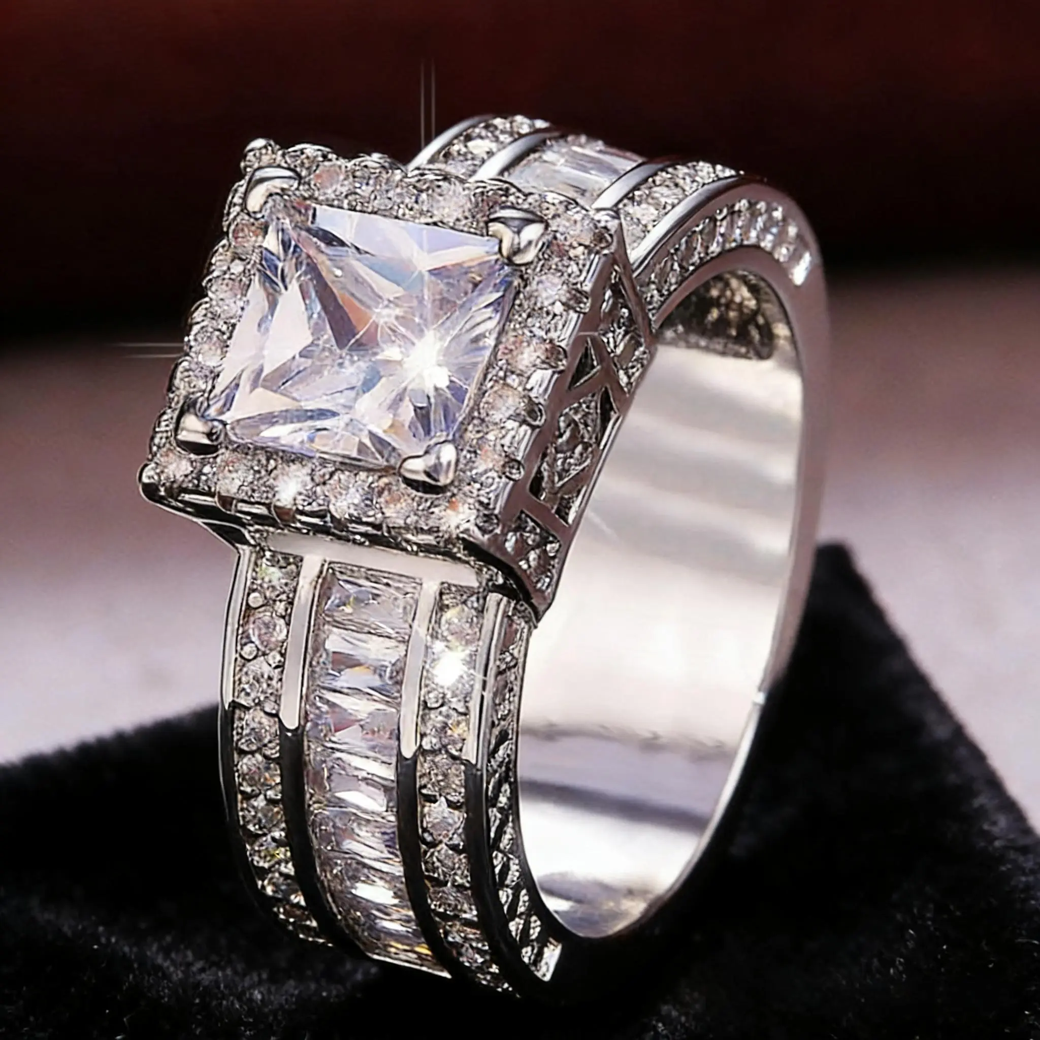 Women's 3CT incess Cut Moissanite Engagement Ring - 925 Sterling Silver-Plated Hypoallergenic  Out Hip Hop Bling Statement Ring, 3ct Stone Diamond Alternative, Luxury Costume Jewelry for Anniversary Couple, Perfect Birthday Gift