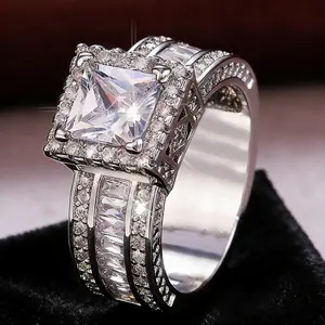 3CT Princess Cut Moissanite Engagement Ring for Men Women, 925 Sterling Silver Luxury Iced Out Hip Hop Bling Statement Ring, Hypoallergenic Sparkling Jewelry, Perfect Gift for Couple Anniversary Valentine's Day Wedding Party Daily Wear