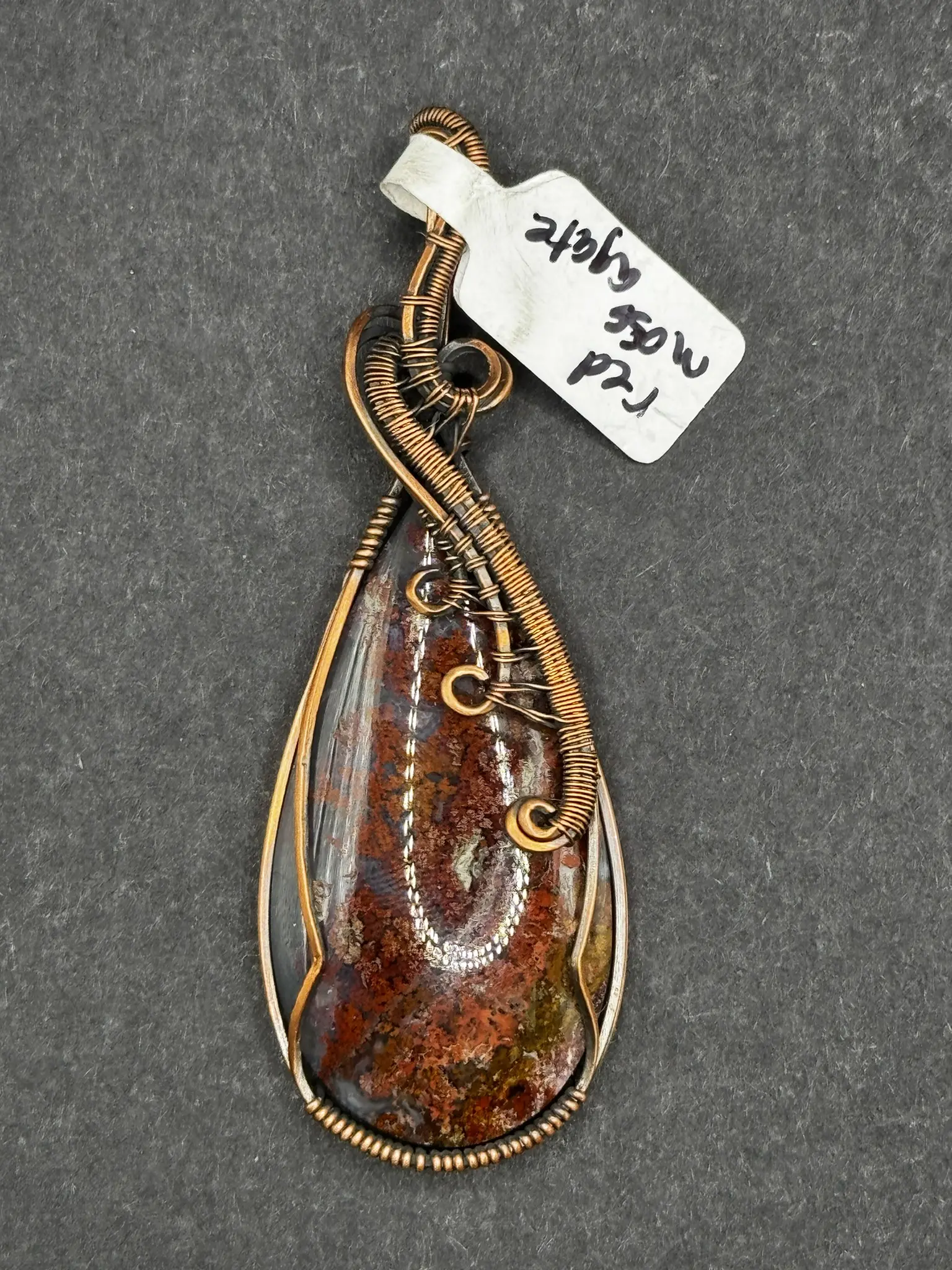 RED MOSS AGATE | Artisan Copper Wire Wrapped Pendant | Wearable Art | Size: Large