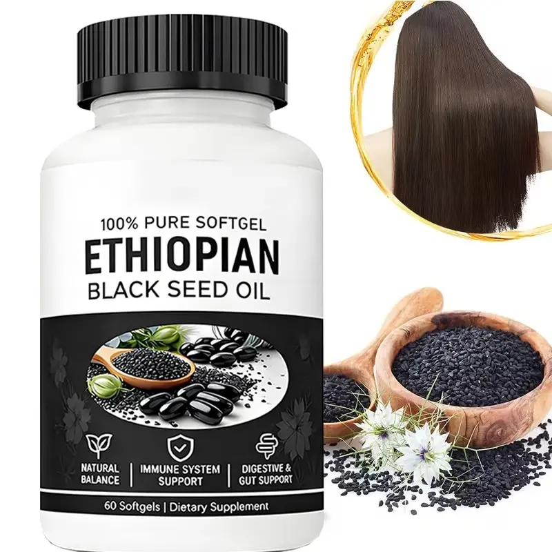 Ethiopian Cold-Pressed Black Cumin Seed Oil Softgels - 4.64% Thymoquinone, Gluten-Free Natural Botanical Dietary Supplement, Capsules for Supplements with Daily Support