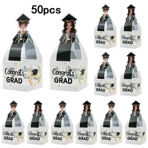 50pcs Transparent PVC Candy Boxes for Graduation Party, Small Gift Decorative Boxes, Bachelor Gown Event Packaging, Perfect for Graduation Season