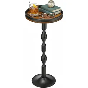 Small Round Side Table,Drink Table with Weighted Base,Industrial Metal & Wood Pedestal End Table with Tray Top, Martini Table for Small Spaces, Living Room,Bedroom,27" H