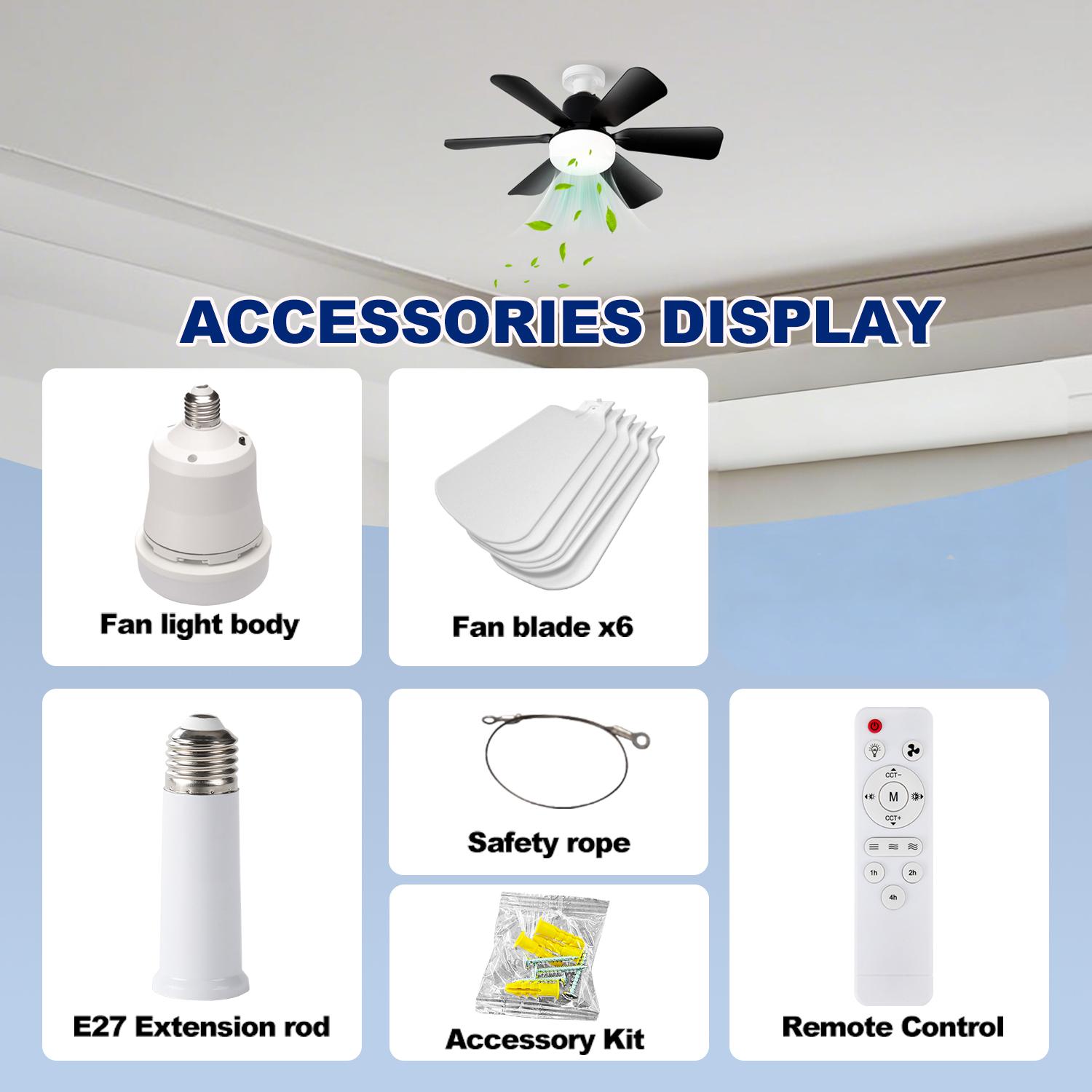 16.5-inch fan light with remote control, three color dimming modes, suitable for bedroom/kitchen/dining room/study/garage