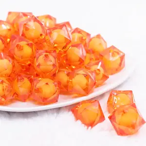 20mm Orange Transparent Cube with Middle Bubblegum Beads