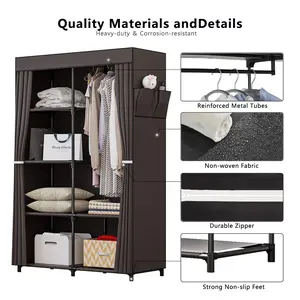 Portable Closet Wardrobe Organizer Storage 34 inch with Cover Non-Woben Fabric Portable Wardrobe Closet for Hanging Clothes Racks Shelving Deals For You Days Organizing Furniture