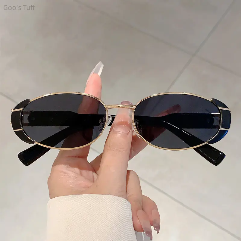 Shades Viral Fashion Eyewear Amazon Hot Sell Vintage Tiny Oval Sunglasses Slim Metal Oval Frame Glasses 2026 New Small Round Oval Metal Sunglasses Unisex Lightweight UV Protection Streetwear Accessory Travel Poolside City Daily Outfit Driving Eyewear