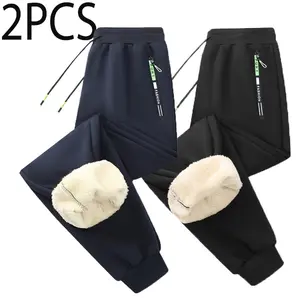 Pack of 2 men's fleece-lined sweatpants with an elastic waistband, solid color, thick and warm, perfect for cold winter days. Great as a gift!Stretch fabric with outdoor pocket