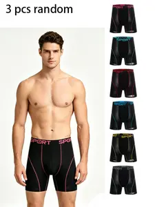 New 3-Pack Men's Mid-Length Breathable Mesh Underwear, Comfortable, Fashionable, Seamless, Trendy Straight Leg Boxer Briefs for Young Adults