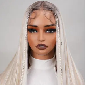 Noble 30 Inch Ash Blonde Ombre Straight Wig with Braids & Star Charms