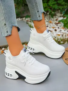 Women's Fashion Platform Sneakers - Knit Upper, Breathable & Hidden Wedge Heel for Daily & Commute, Perfect Gift for Friends