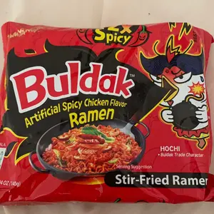 2x spicy buldak noodles chicken flavor.
