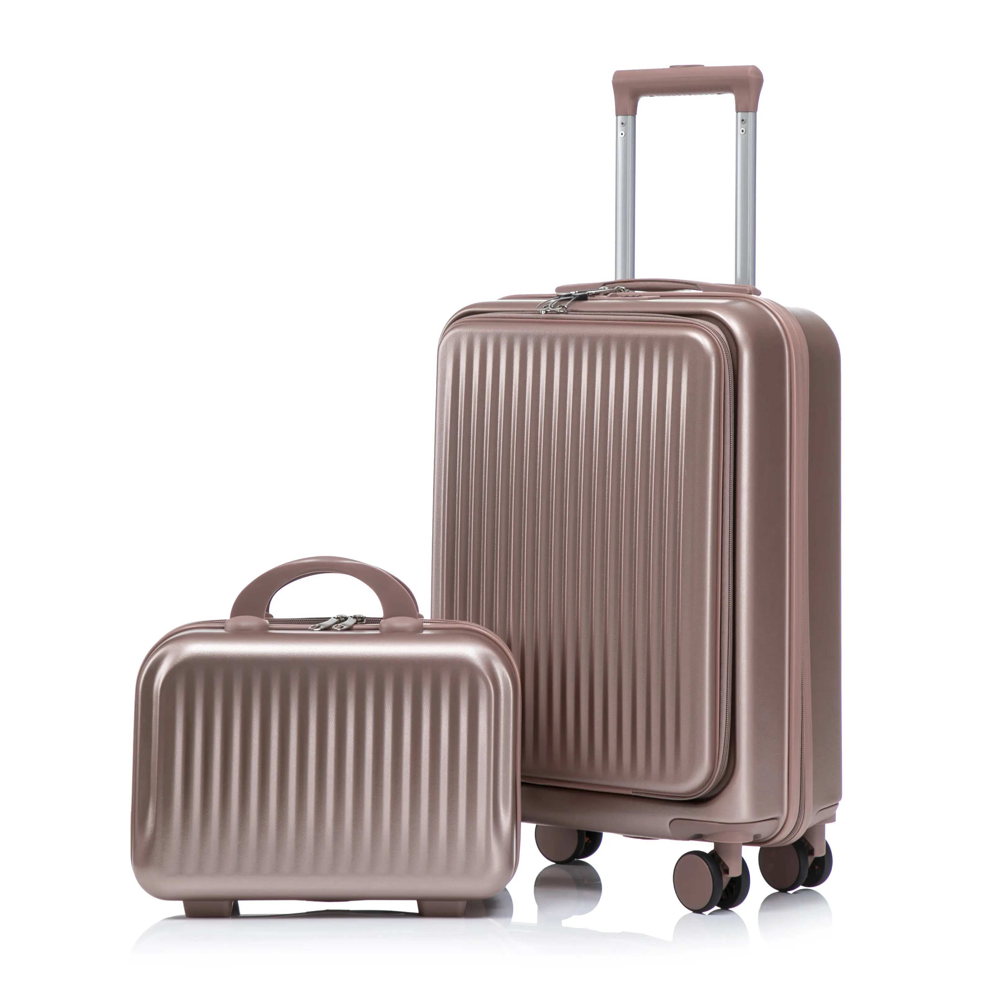 Lightweight durable Carry On Luggage Set 2pcs, 20'' Front Open Suitcase + handbag Cosmetic Case, Combination Lock, Spinner Wheels – Ideal for Short Trips & Weekend Getaways