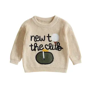 Toddler Baby Boy Girl Golf Outfits New to The Club Golf Embroidery Long Sleeve Knit Pullover Sweater Birthday Outfits