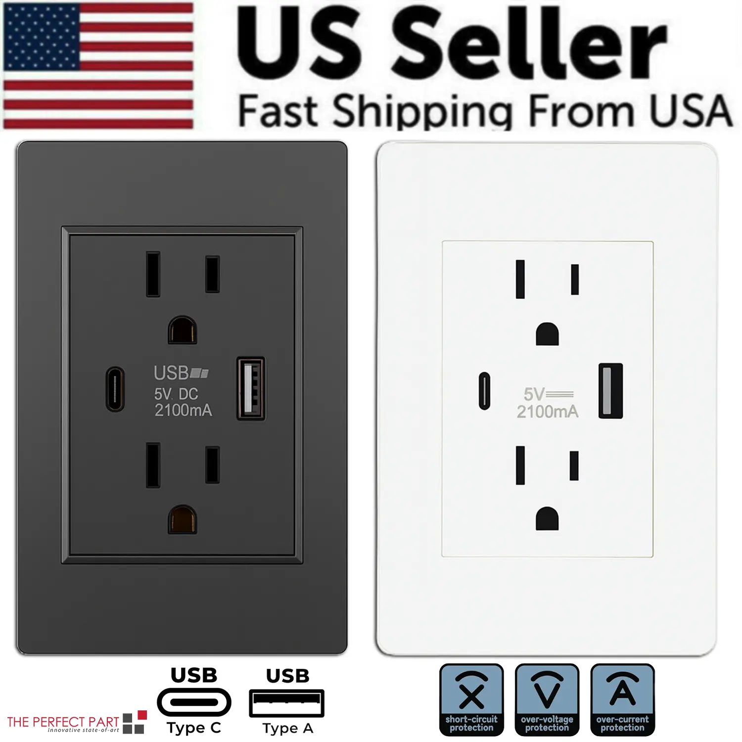 Dual Wall Outlet with USB Ports Charger AC Power Receptacle Plate Panel 15A 120V
