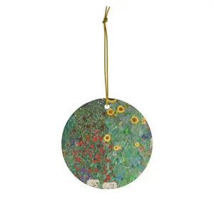Klimt Sunflower Ceramic Ornament - White Circle, Star, Heart & Oval Shapes