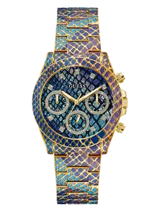 GUESS Female Printed Gold-Tone Multifunction Watch