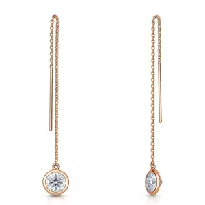 BERRICLE Sterling Silver Statement Chunky Threader Earrings for Women, Cubic Zirconia CZ, Rose Gold Flashed/Yellow Gold Flashed/Rhodium Plated