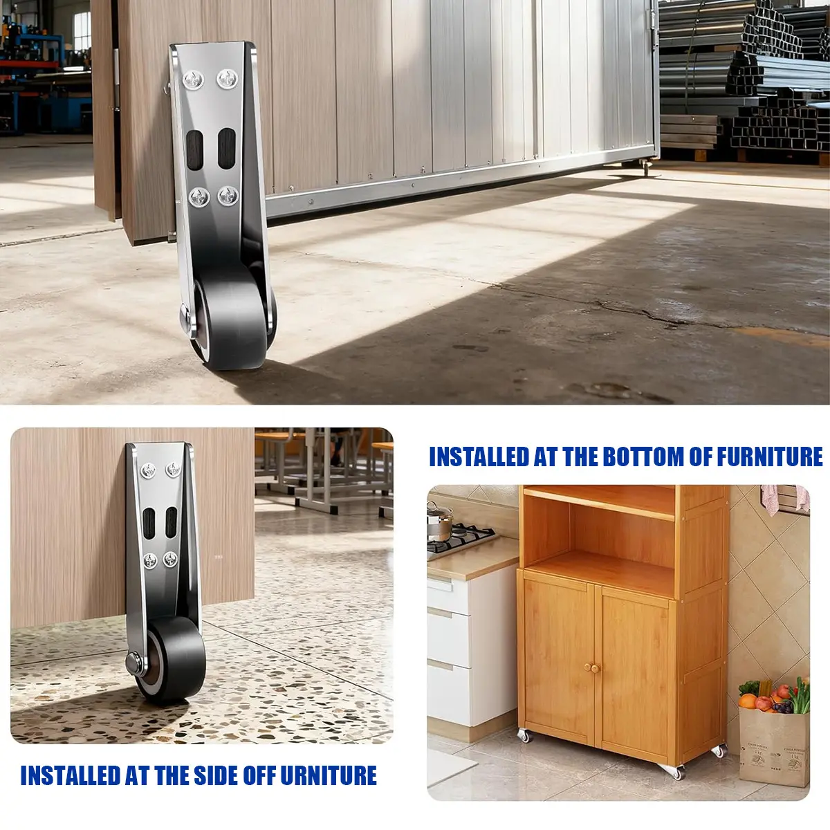 Vertical Track Roller Wheel, Heavy Duty 110LBS Sliding Door Bottom Guide, Anti-Wobble Door Stop, Nylon Wheel & Aluminum Bracket, Smooth Quiet Sliding, Easy to Install Replacement Parts for Barn Door, Interior Door, Wardrobe, Cabinet, Closet Organizer