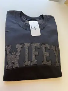WIFEY Embroidered Apparel– Black on Black – Bride Gift, Newlywed Sweatshirt or T-shirt , Custom Wedding Sweatshirt, Wife Crewneck or T-shirt , Bridal Shower Gift