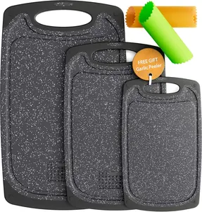 3 Set - Warrior Strength Small to Extra Large Cutting Boards for Kitchen, Meat, Vegetables - Dishwasher Safe, Juice Groove, Non-Slip Rubber Chopping Board Set