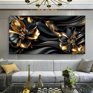 1 Framed Canvas Painting - Modern Gold Floral Canvas Painting Art, Modern Large Canvas Poster for Office and Living Room Decoration Ornaments Photo Artistic Wall