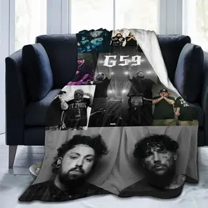 G59 Theme Pattern Collage Inspired Flannel Blanket - Warm and Comfortable, Ideal for Living Rooms, Offices, and Sofas, Suitable for All Seasons