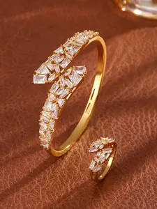 Women's Geometric Design Zirconia Decorated Bracelet & Ring Set, Luxury Personalized Jewelry Gift, Elegant Ladies' Accessory, Fashionable Jewelry Set