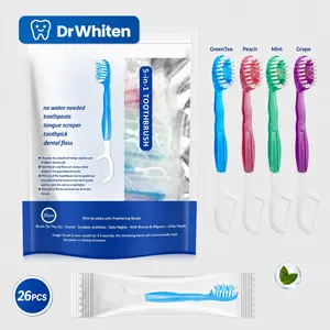 26PCS 5-in-1 Travel Toothbrush Set with Floss, Tongue Scraper, Toothpick & Freshening Beads, Soft Bristles Disposable Oral Care Kit for Travel, Work, Business Trip
