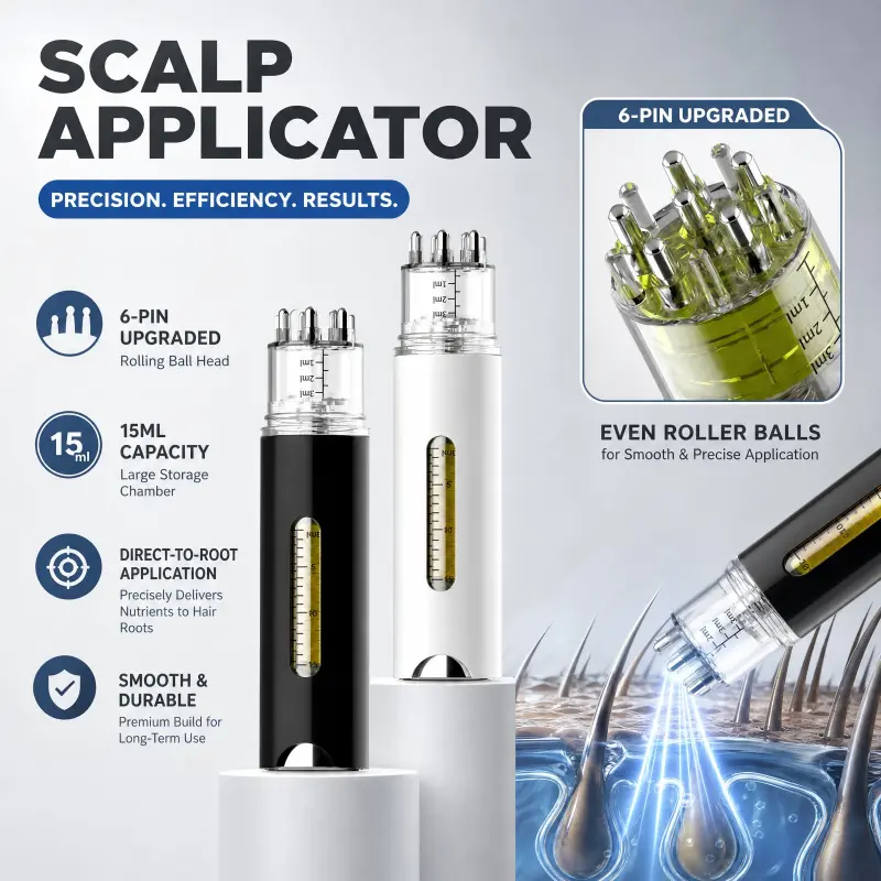 6-Pin Hair Oil Applicator Bottle, 15ML Scalp Serum Dispenser with Massage Comb Tips, Precision Root Application Tool for Daily Hair Care Routine
