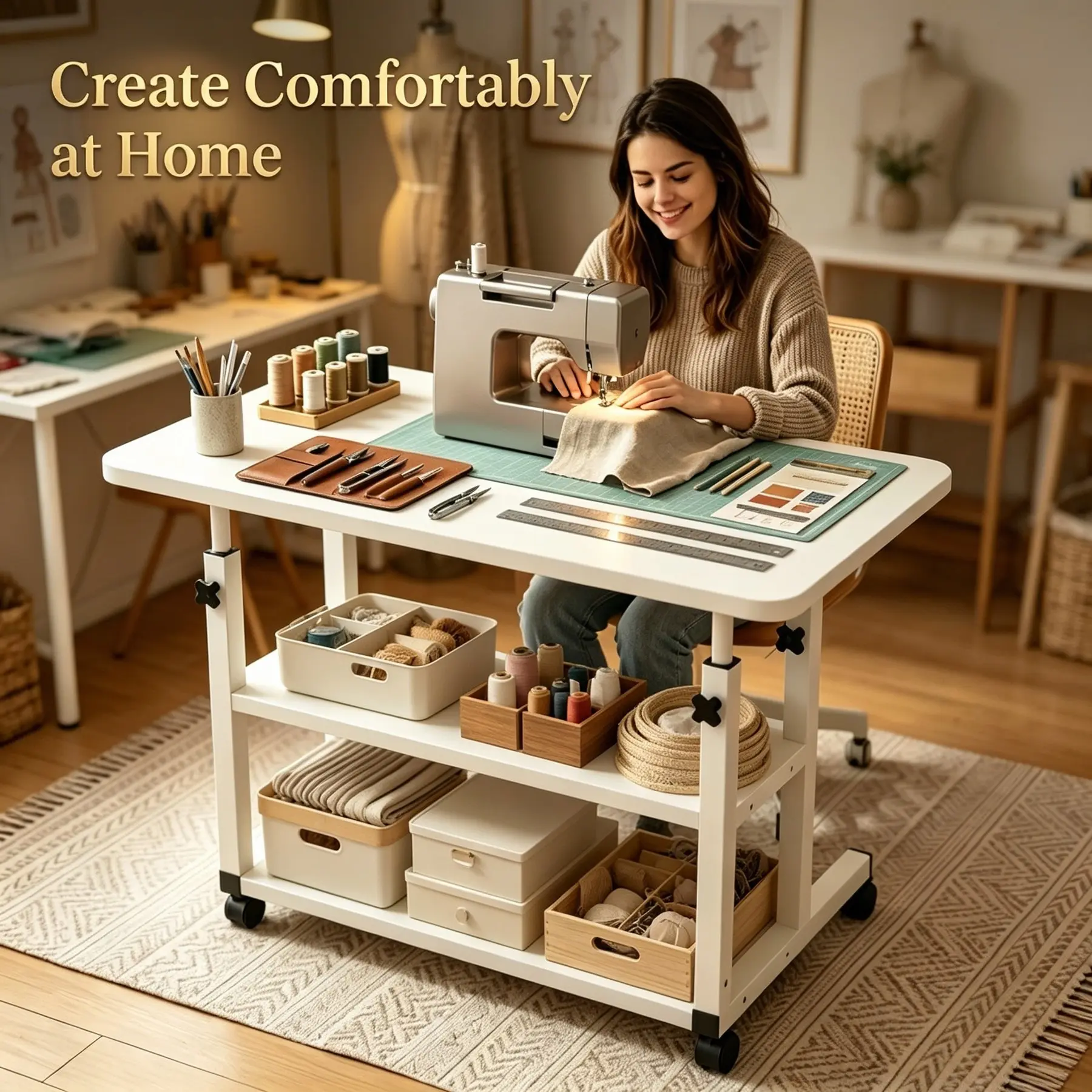 23.62/31.5inch Mobile Workbench, Portable Mini Computer Desk, Height-Adjustable Universal Sewing Table, Workstation with Casters, Ideal for Bedrooms, Living Rooms, Studies, Small Spaces, And Outdoor Use; Easy to Assemble