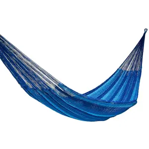 NOVICA Artisan Blue Caribbean Hammock, Handcrafted Blue Striped Nylon Rope Single Mayan Hammock from Mexico, Bed 78 L x 48 W, Total 158 L