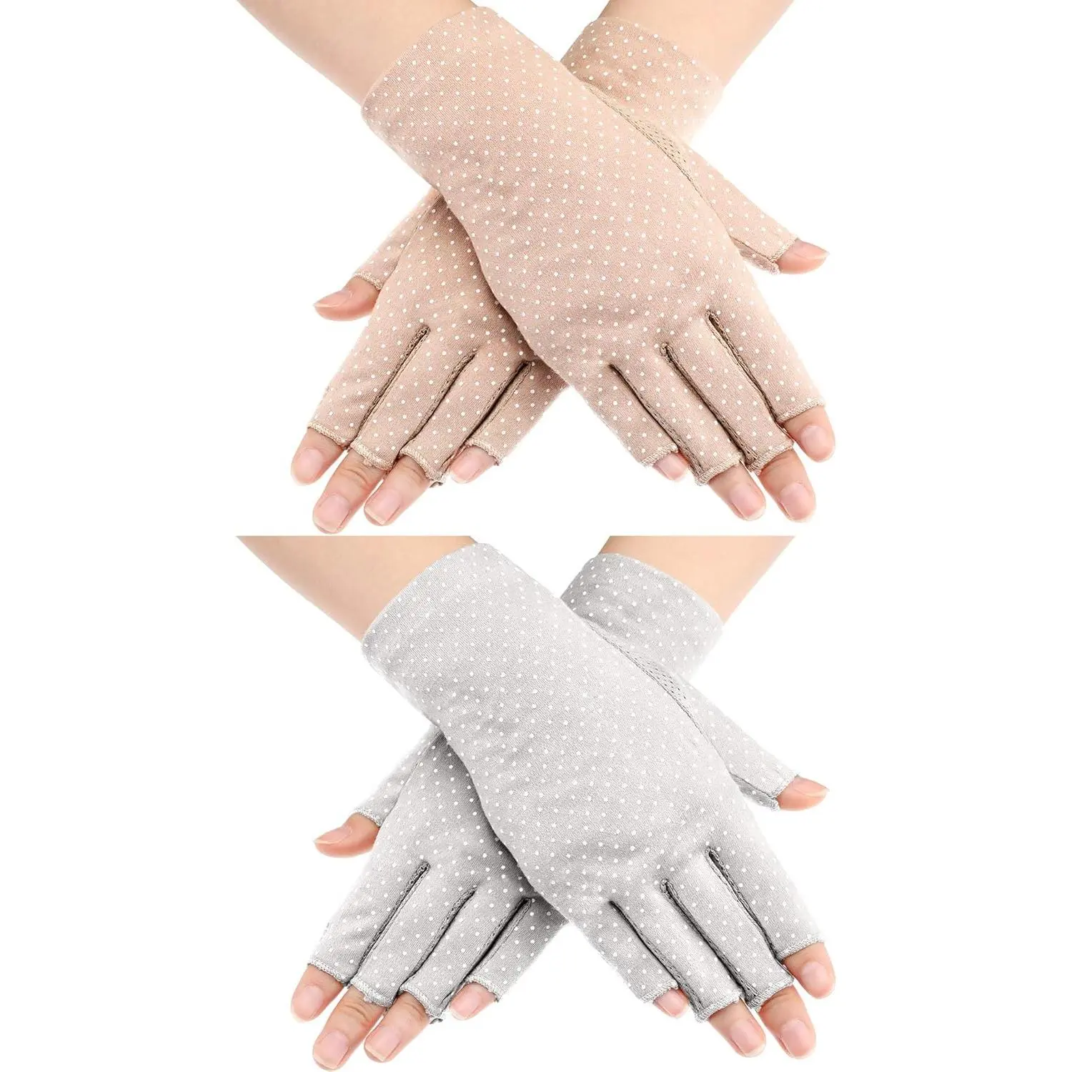 Women's Fashion Print Cotton Fingerless Gloves - UV Protection, Non-Slip, Breathable, Casual for Female Commute, Summer Driving, Outdoor Sports